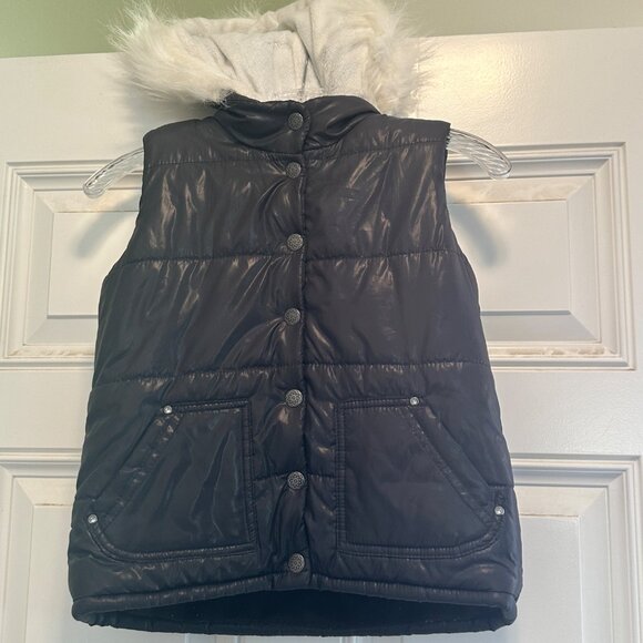 Place Girls Hooded Button Down Vest Size M7/8 Navy Polyester - Picture 1 of 9